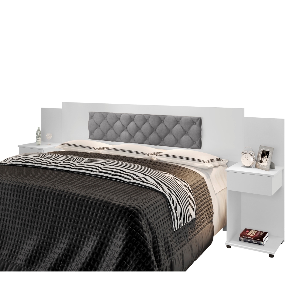 Cabeceira Casal Capitonê Branco Cinza