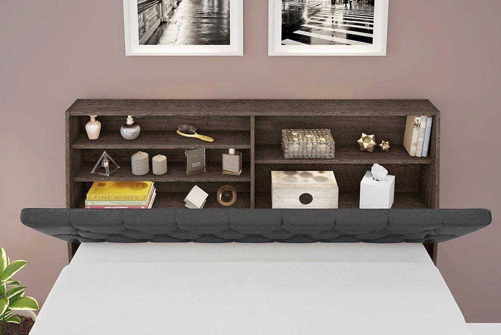 Cabeceira Casal Isis Chocolate Com Painel Class Preto Framar