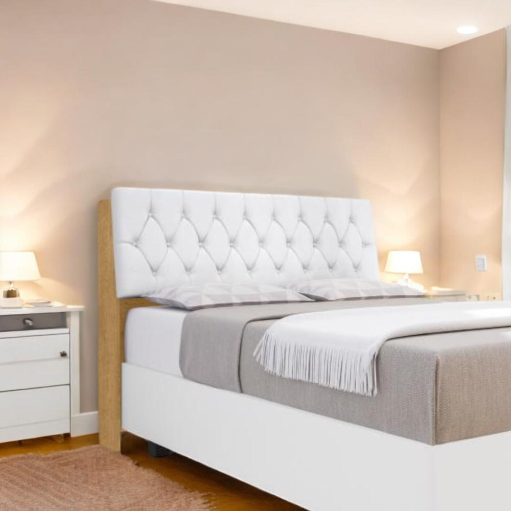 Cabeceira Estofada Ísis Solteiro Naturalle Com Capitonê Branco