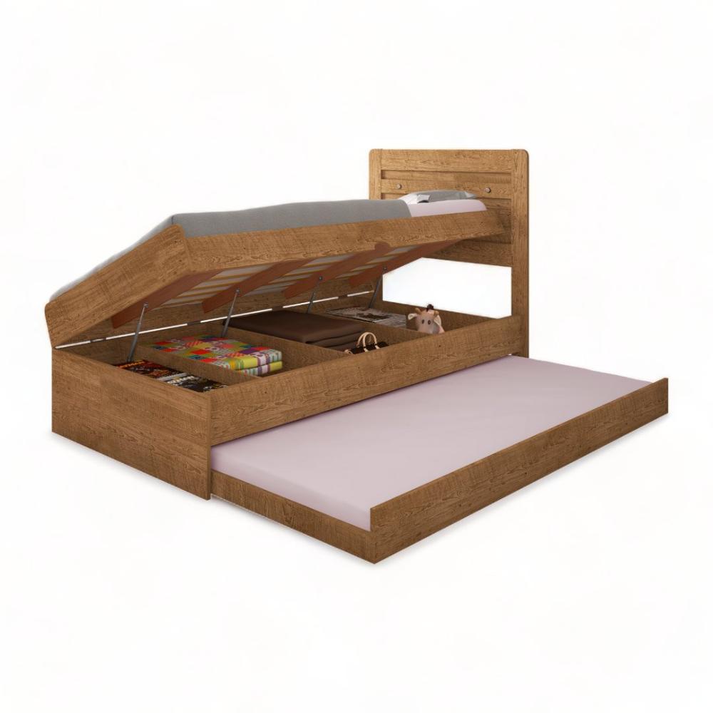 Cama Baú Larissa Solteiro Naturale com Auxiliar e 02 Colchões Framar
