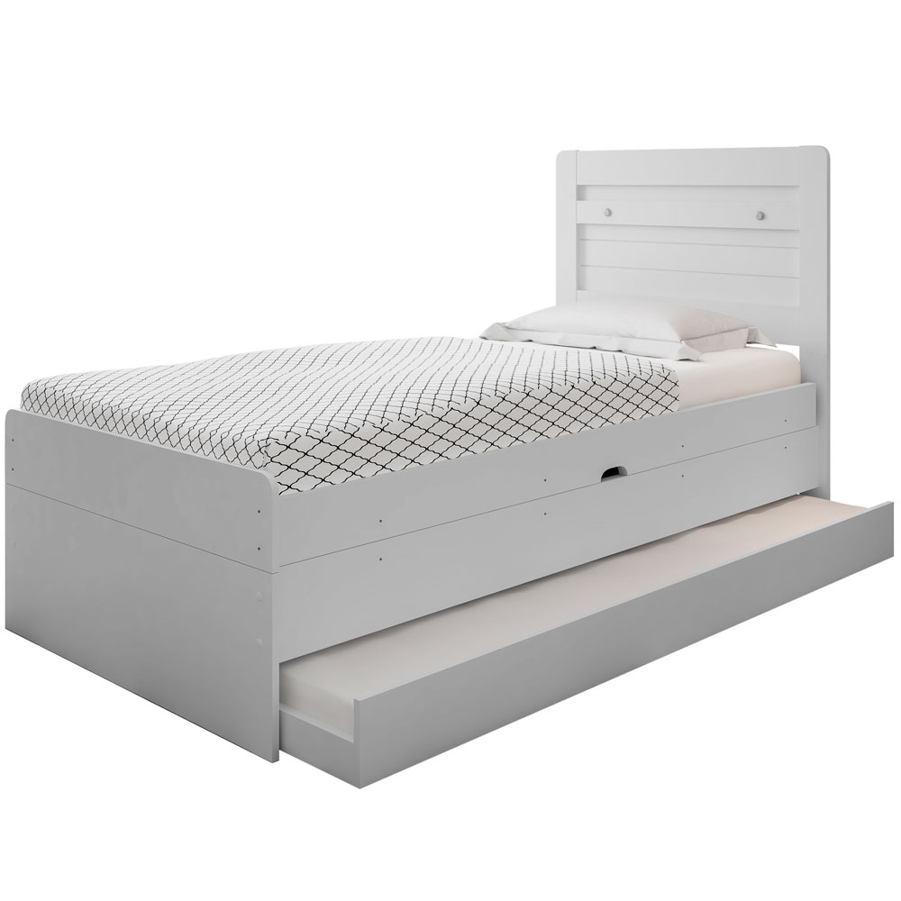 Cama Baú Solteiro Branco com Aux. com Colchões