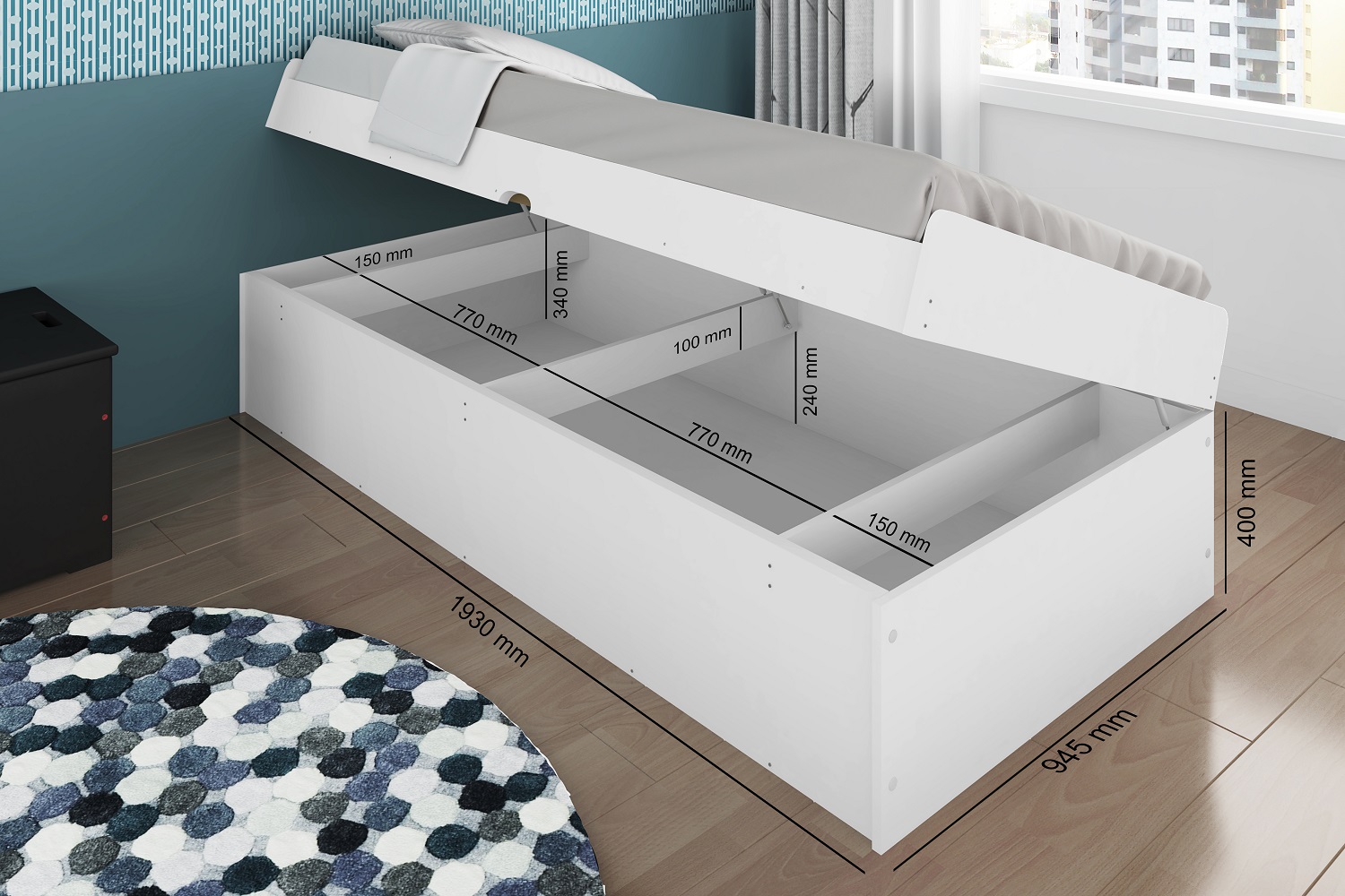 Cama Baú Solteiro Framar Camila Branco