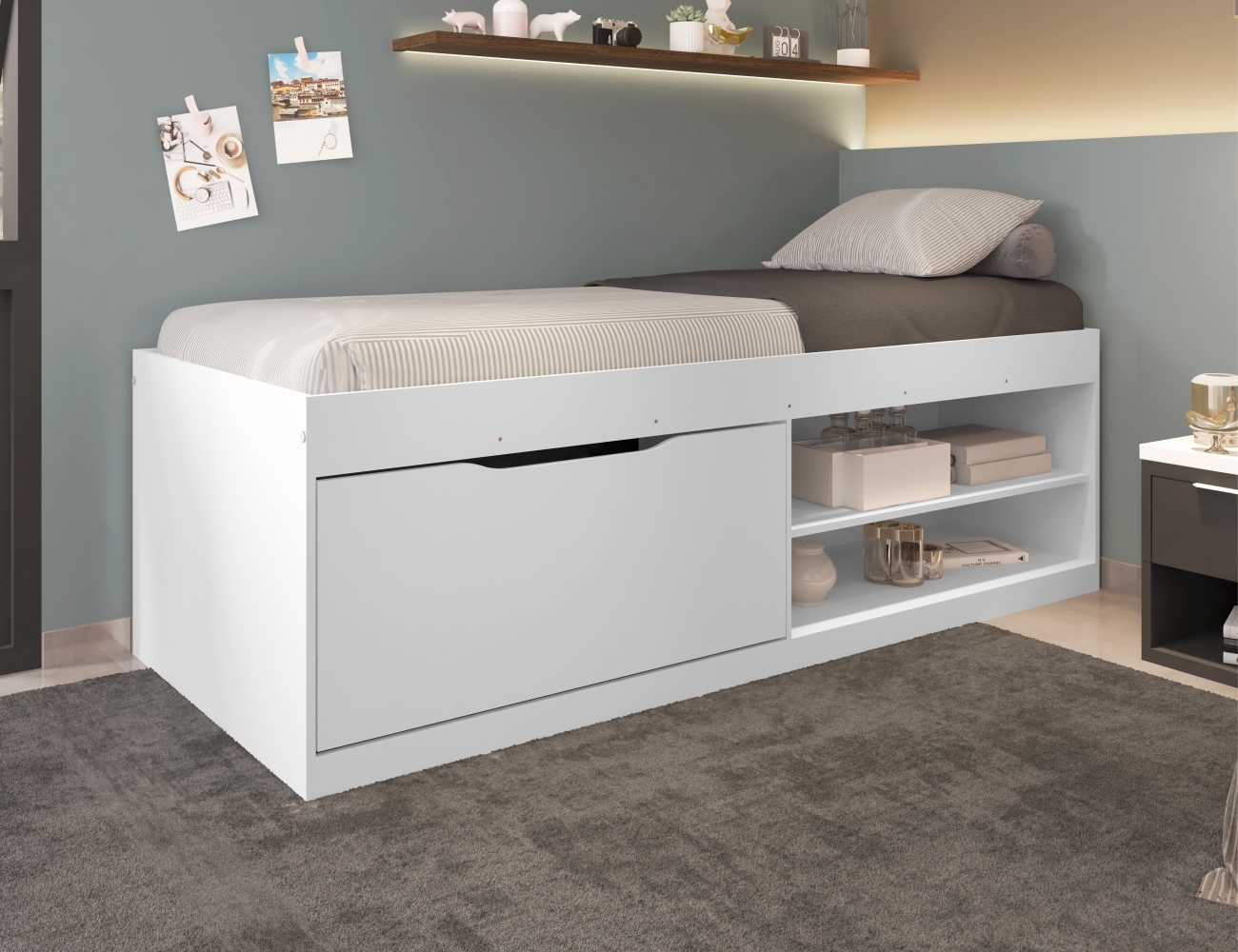 Cama Box Sapateira Moal Branco com Colchão
