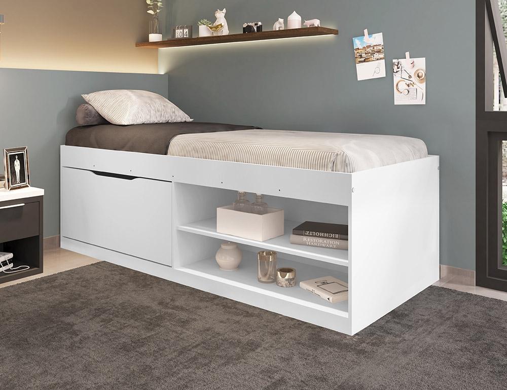 Cama Com Sapateira Solteiro Vanessa 0,88 Branco - Framar Móveis