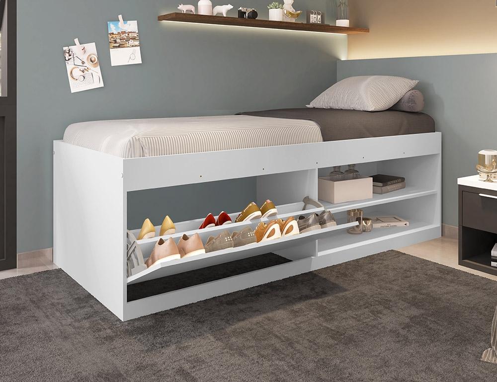 Cama Com Sapateira Solteiro Vanessa 0,88 Branco - Framar Móveis