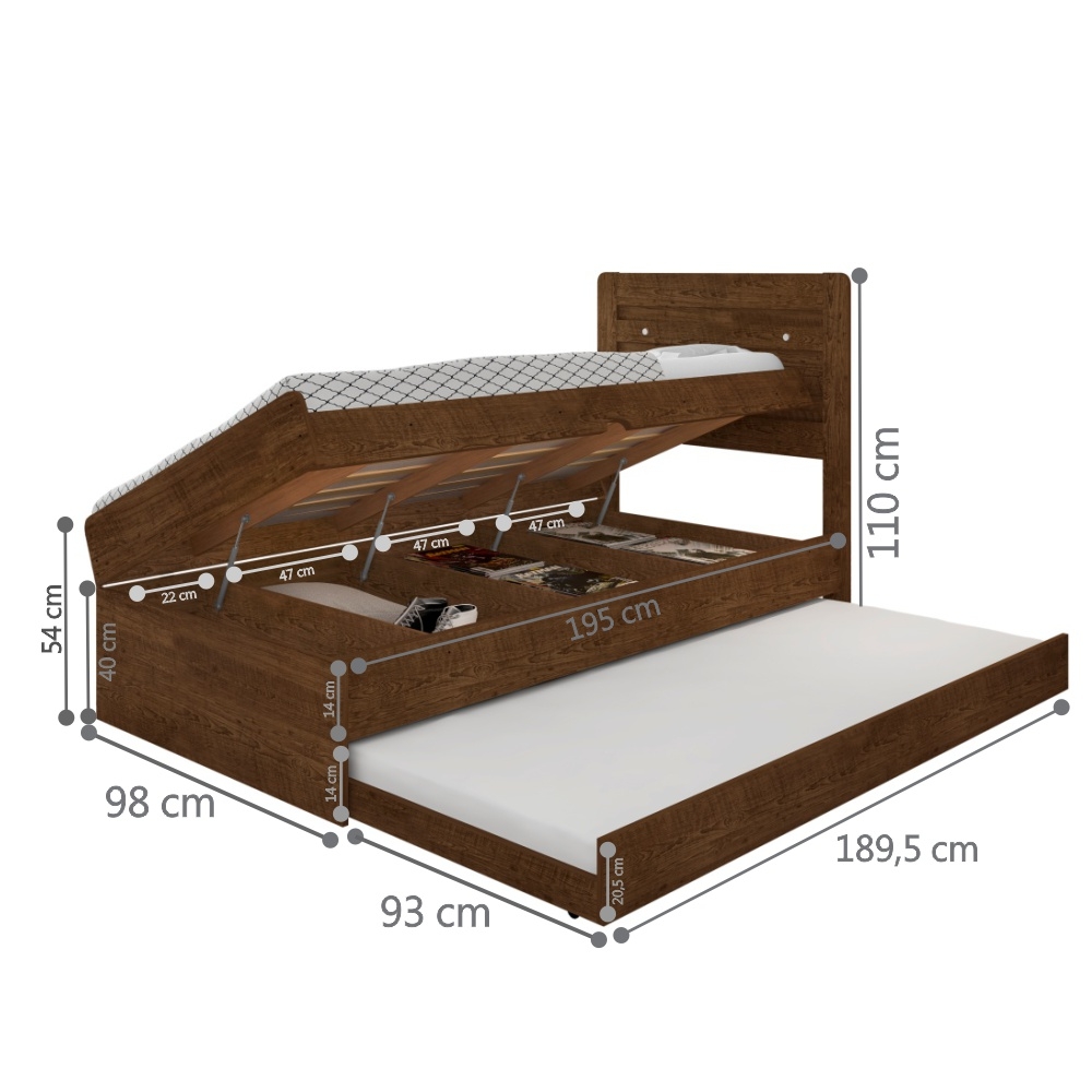 Cama Solteiro Auxiliar Baú Ivana Malbec