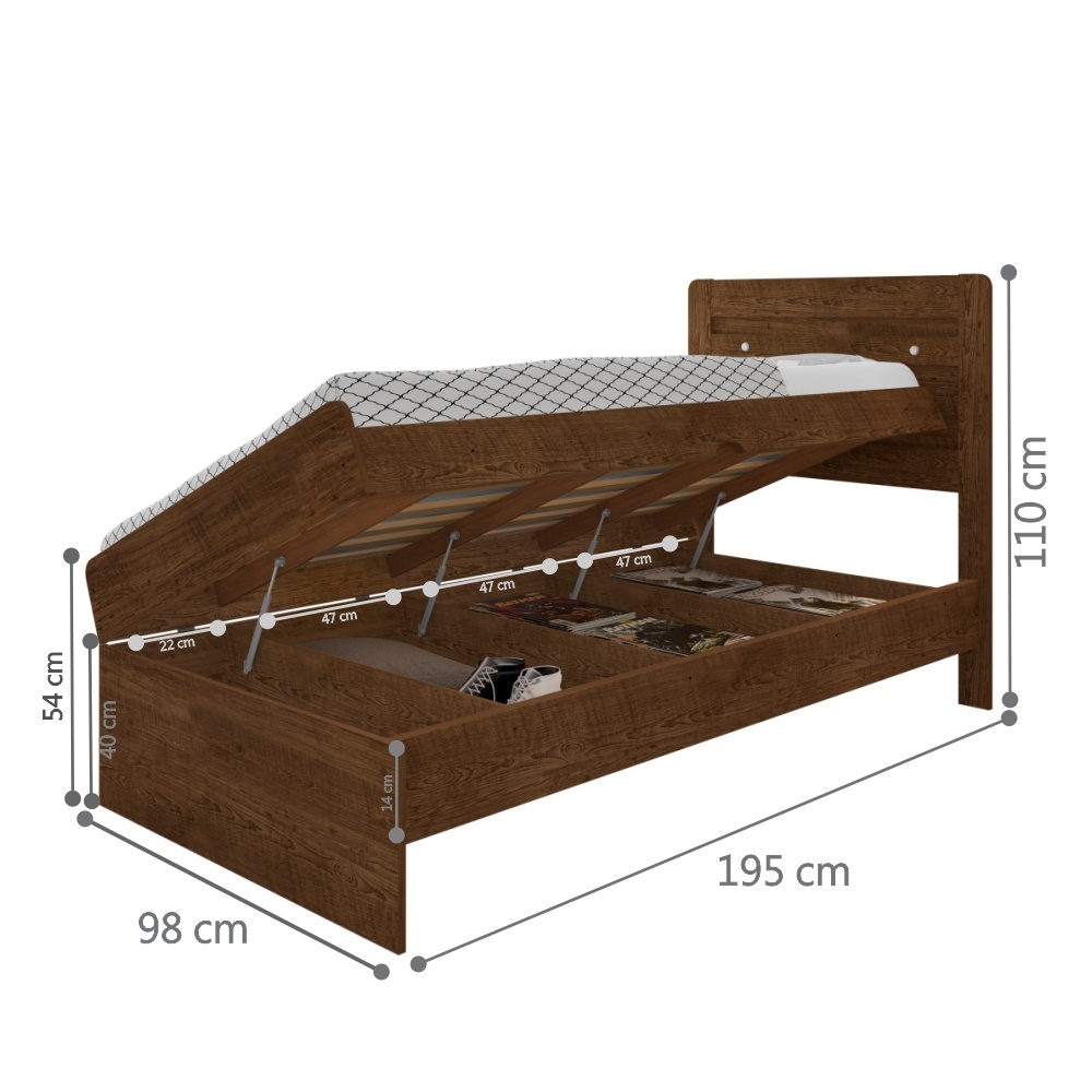 Cama Solteiro Baú Ivana Malbec