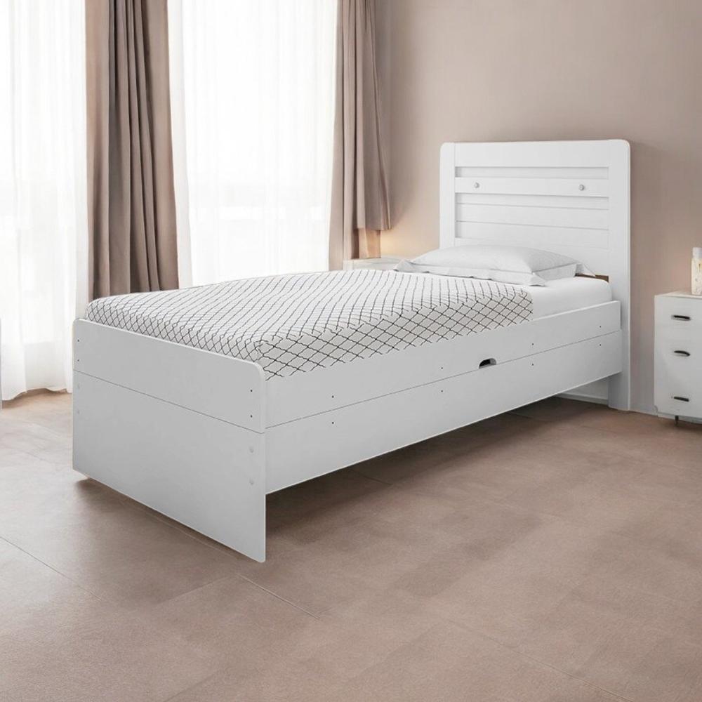 Cama Solteiro Baú Larissa Branca Com Colchão