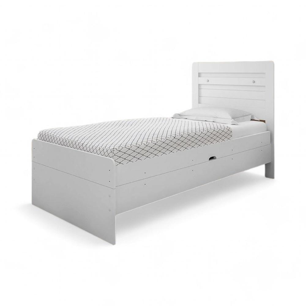 Cama Solteiro Baú Larissa Branca Com Colchão