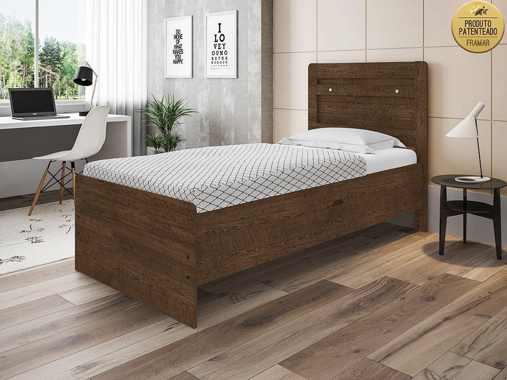 Cama Solteiro Baú Larissa Malbec Com Colchão