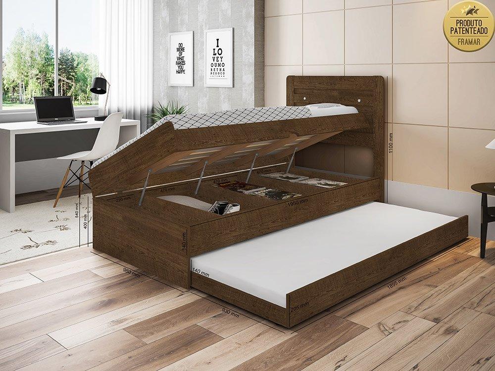 Cama Solteiro Bau Larissa Com Cama Auxiliar Dani Malbec
