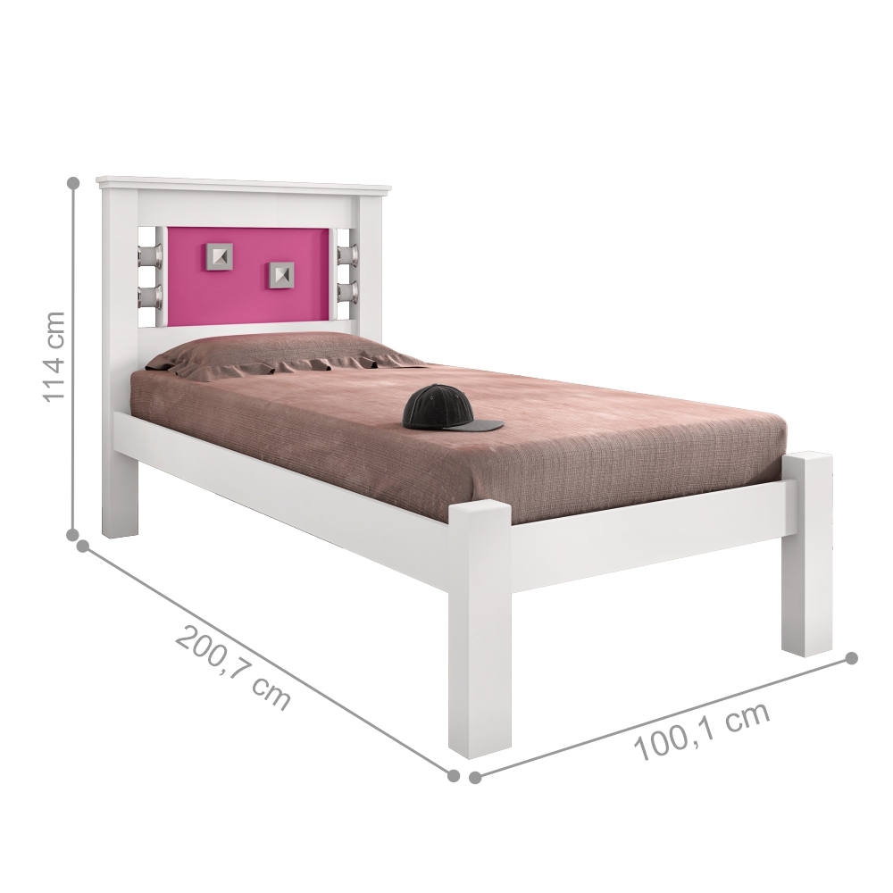 Cama Solteiro Buran Branco e Rosa com Colchão