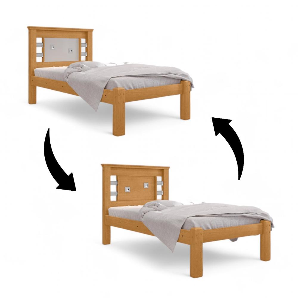 Cama Solteiro Cabeceira Flex Lavínia Naturalle E Off White