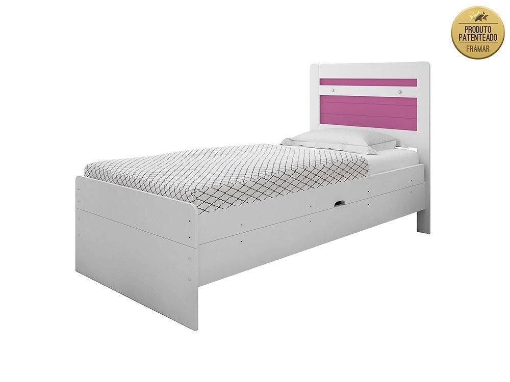 Cama Solteiro Larissa Branca e Rosa com Colchão Framar