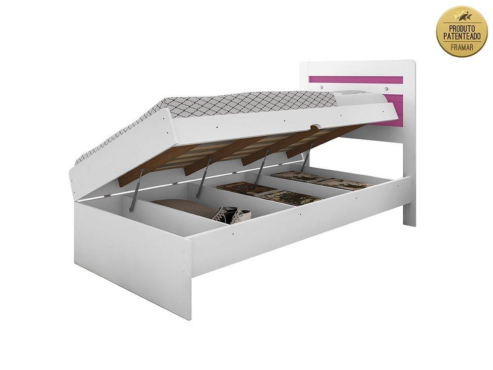 Cama Solteiro Larissa Branca e Rosa com Colchão Framar