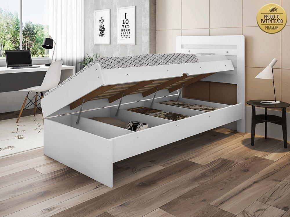 Cama Solteiro Larissa Branco Com Colchão - Framar Móveis