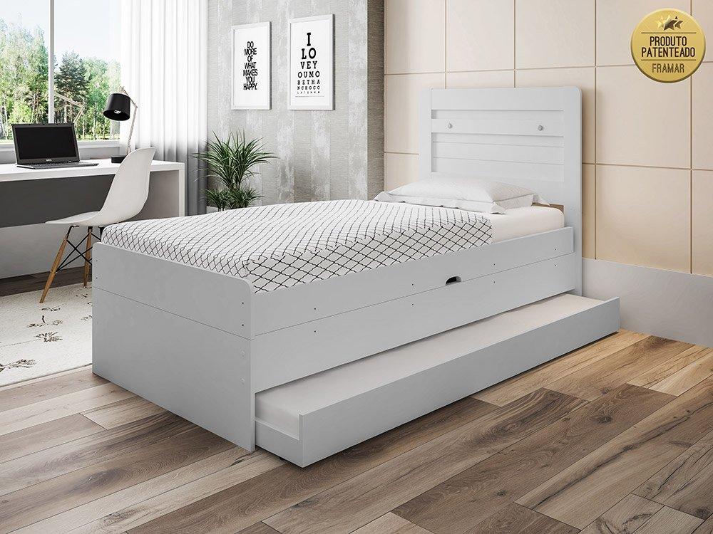 Cama Solteiro Larissa Com Cama Auxiliar Branco - Framar Móveis