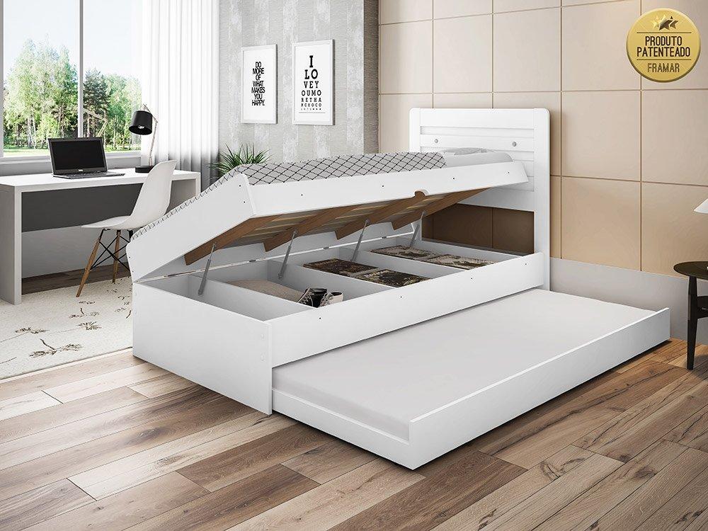 Cama Solteiro Larissa Com Cama Auxiliar Branco - Framar Móveis