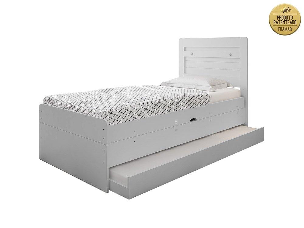 Cama Solteiro Larissa Com Cama Auxiliar Branco - Framar Móveis