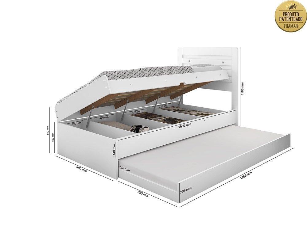 Cama Solteiro Larissa Com Cama Auxiliar Branco - Framar Móveis