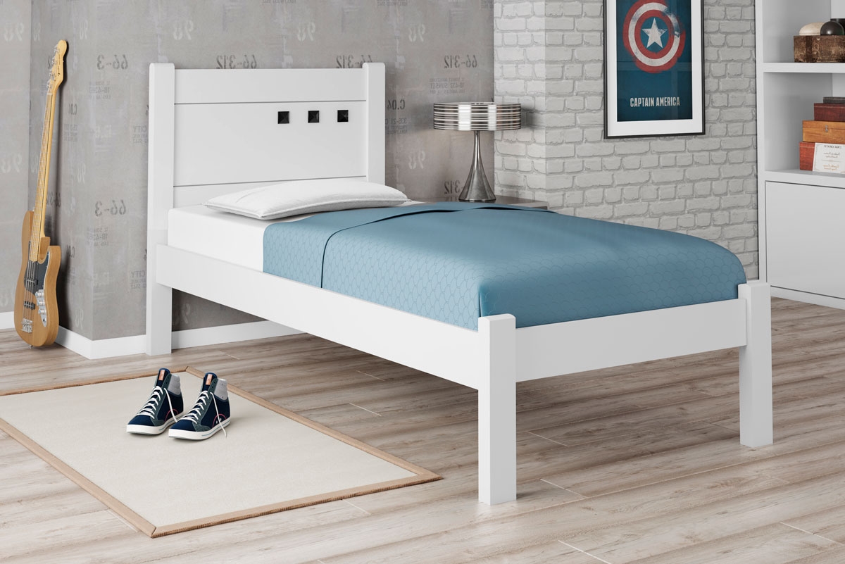 Cama Solteiro Paola II Branco com Colchão