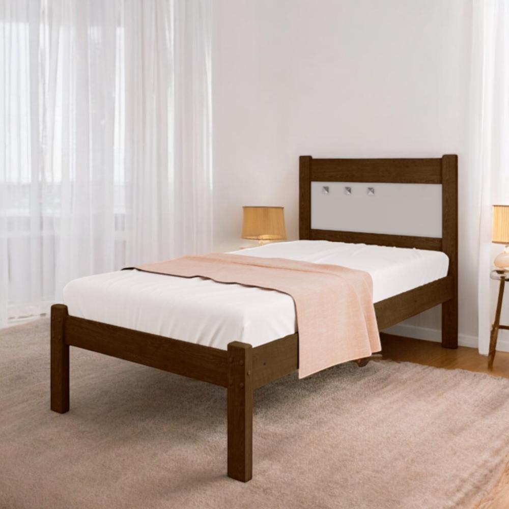 Cama Solteiro Paola Malbec E Off White Com Colchão