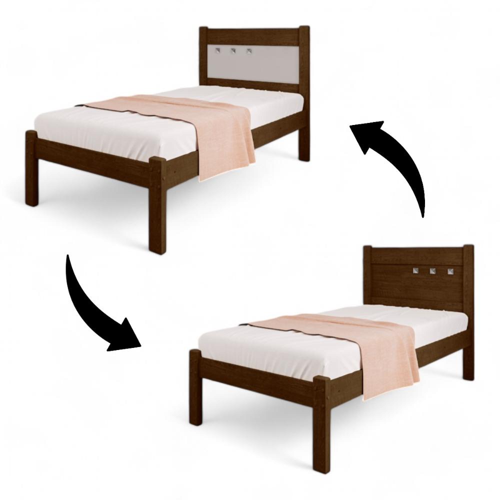 Cama Solteiro Paola Malbec E Off White Com Colchão