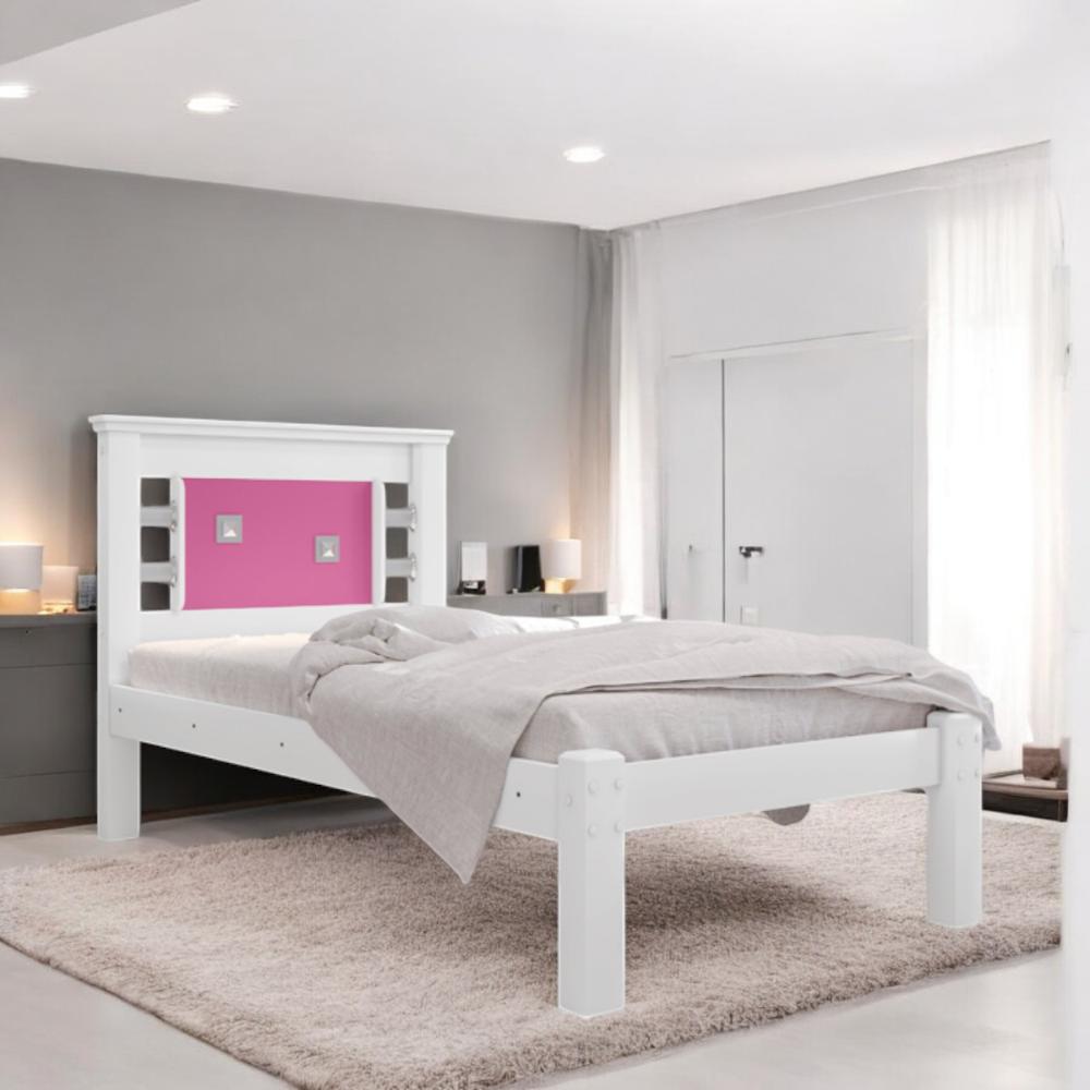Cama Solteiro com Cabeceira Flex Lavínia Branca e Rosa