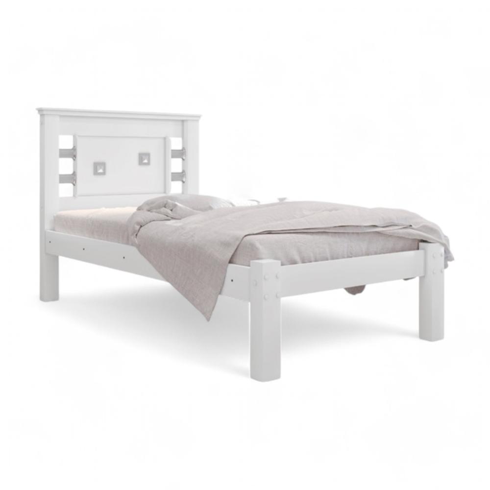 Cama Solteiro com Cabeceira Flex Lavínia Branca e Rosa