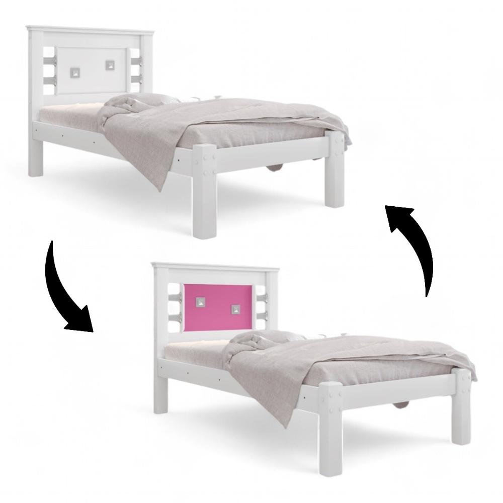 Cama Solteiro com Cabeceira Flex Lavínia Branca e Rosa