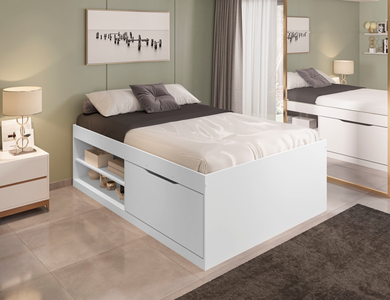 Cama de Casal Box Sapateira Moal Branco