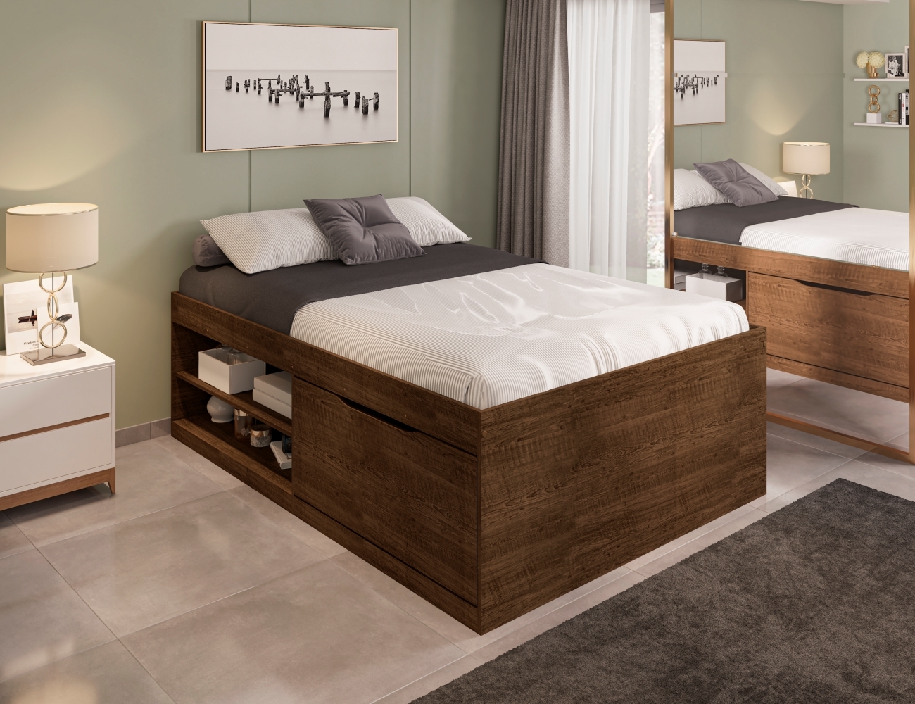 Cama de Casal Box Sapateira Moal Malbec