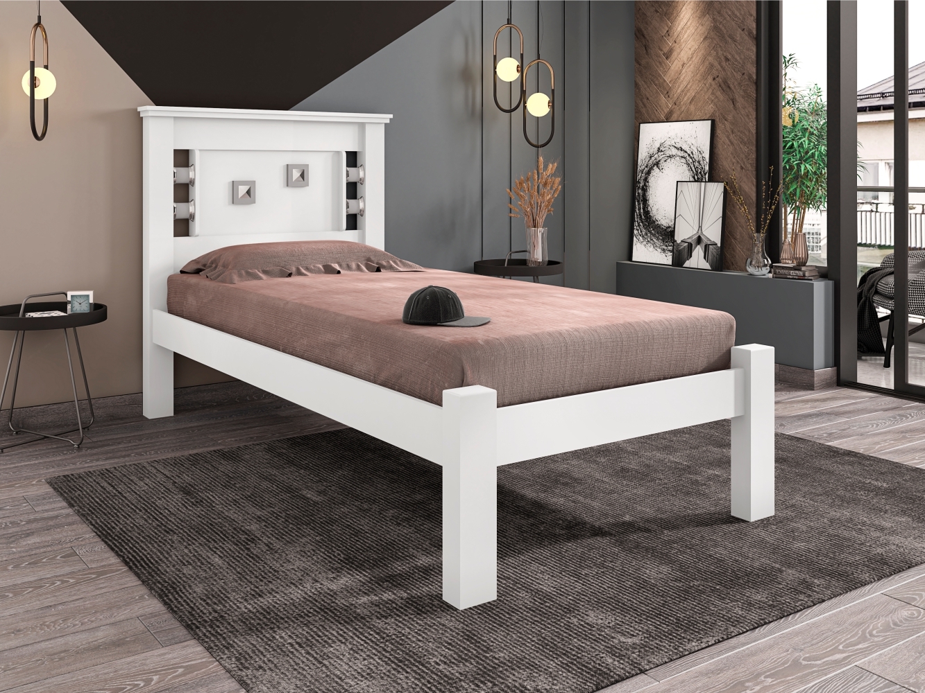 Cama de Solteiro Fuol Branco e Rosa