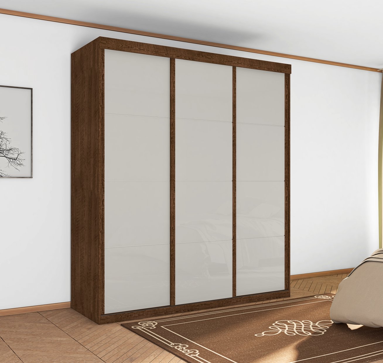 Guarda Roupa Paladino Casal Três Portas Deslizantes Malbec Off White