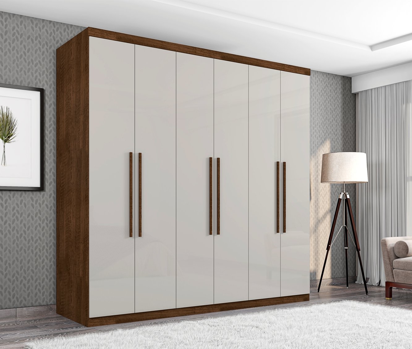 Roupeiro Singapura Casal Seis Portas Malbec Off White