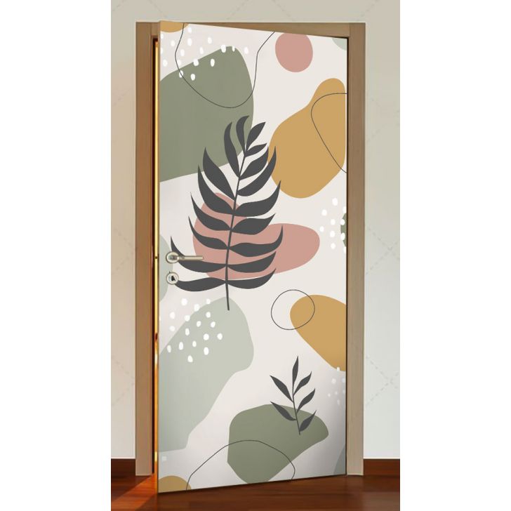 Adesivo de Porta Floral Contemporâneo Bege-83X210Cm