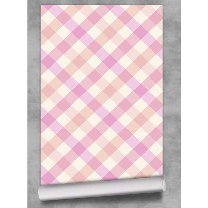 papel de parede xadrez rosa - Branco Casa