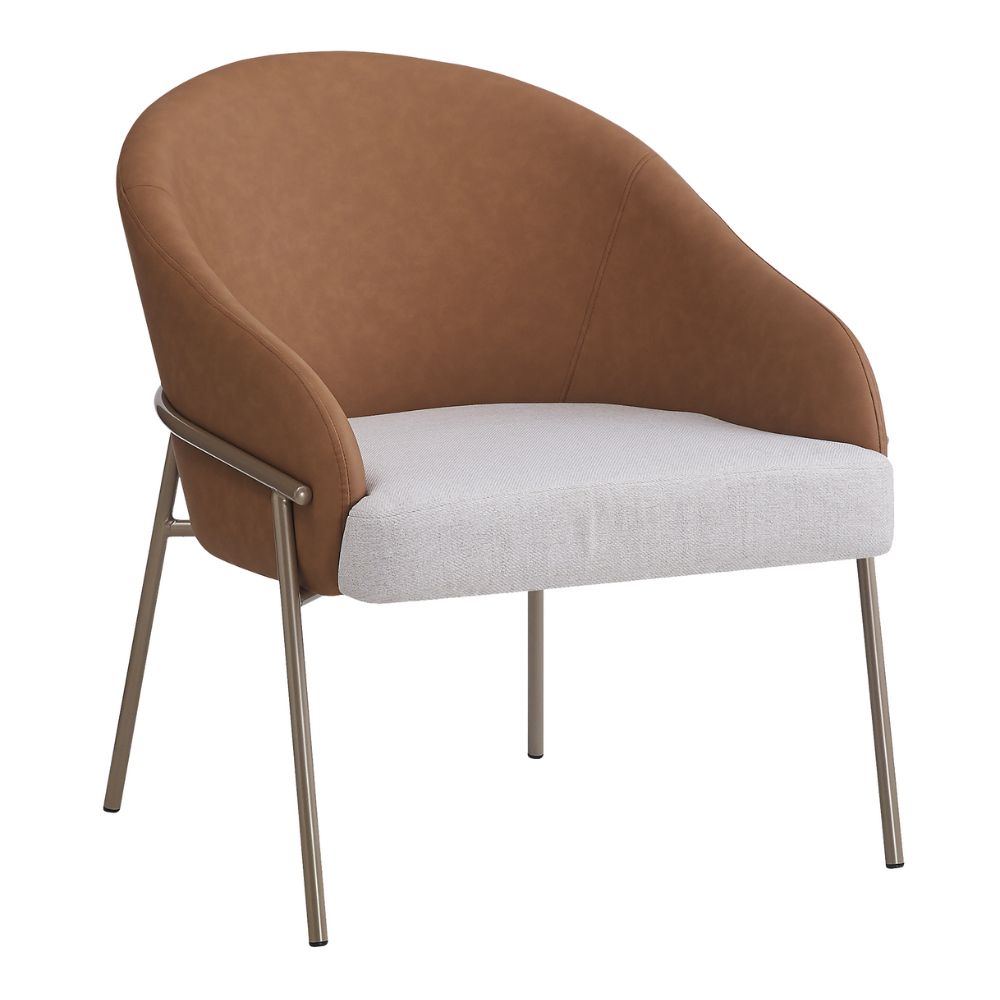 Poltrona Inhotim Base Champagne - PU Caramelo e Nude