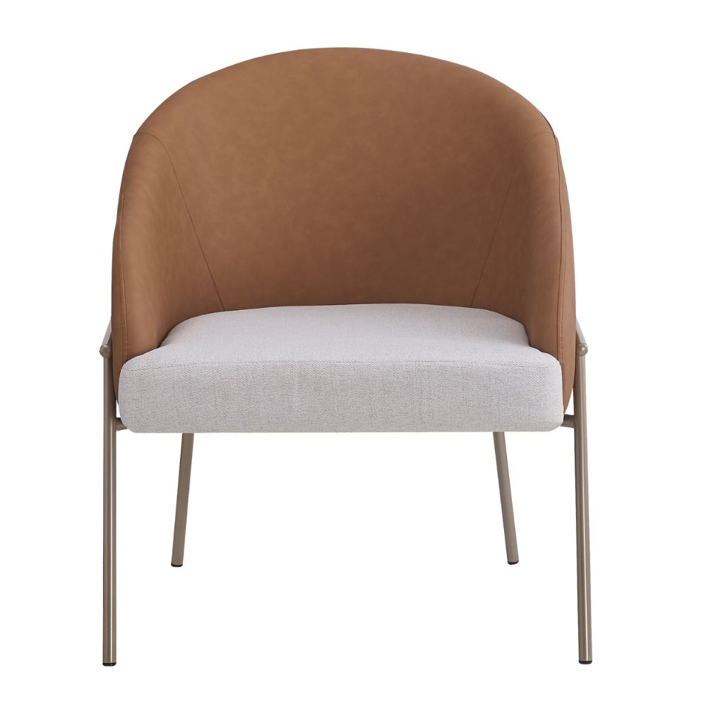 Poltrona Inhotim Base Champagne - PU Caramelo e Nude