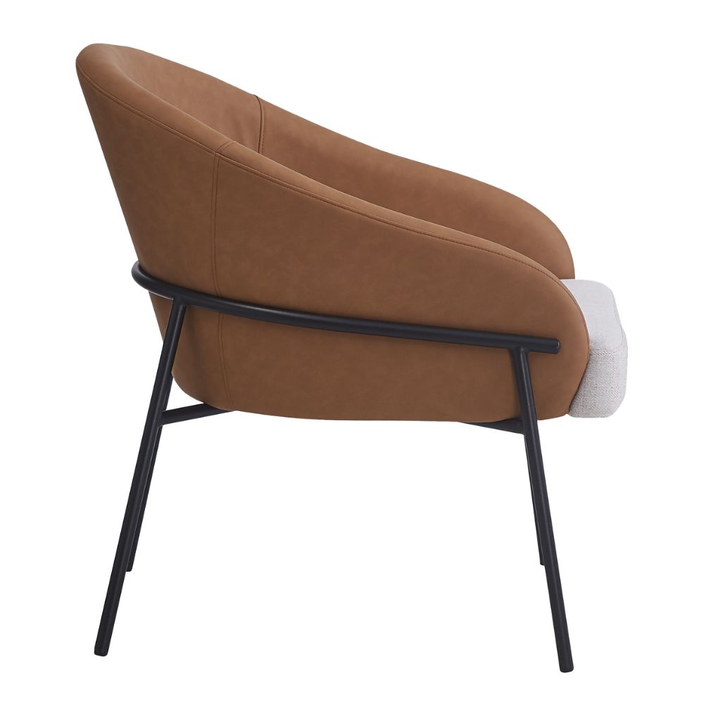 Poltrona Inhotim Base Preta - PU Caramelo e Nude