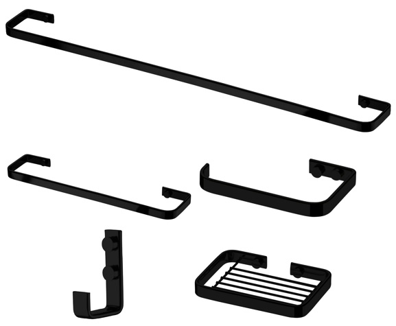 Kit acessorios banheiro lavabo 5 peças preto fosco Future toalheiro banho, toalha rosto, papeleira, cabide, saboneteira 