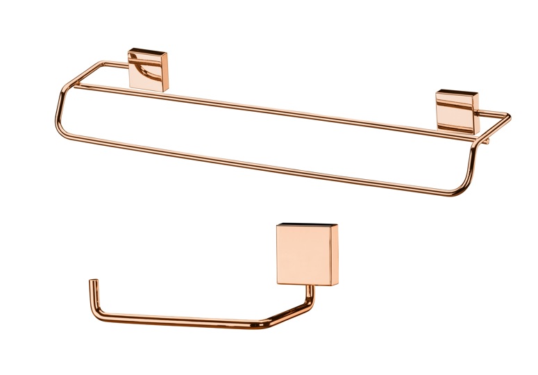 Kit banheiro lavabo 2 peças rosé gold Future porta toalha banho duplo e papeleira 