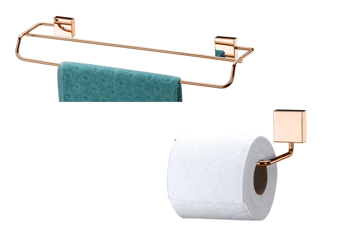 Kit banheiro lavabo 2 peças rosé gold Future porta toalha banho duplo e papeleira 