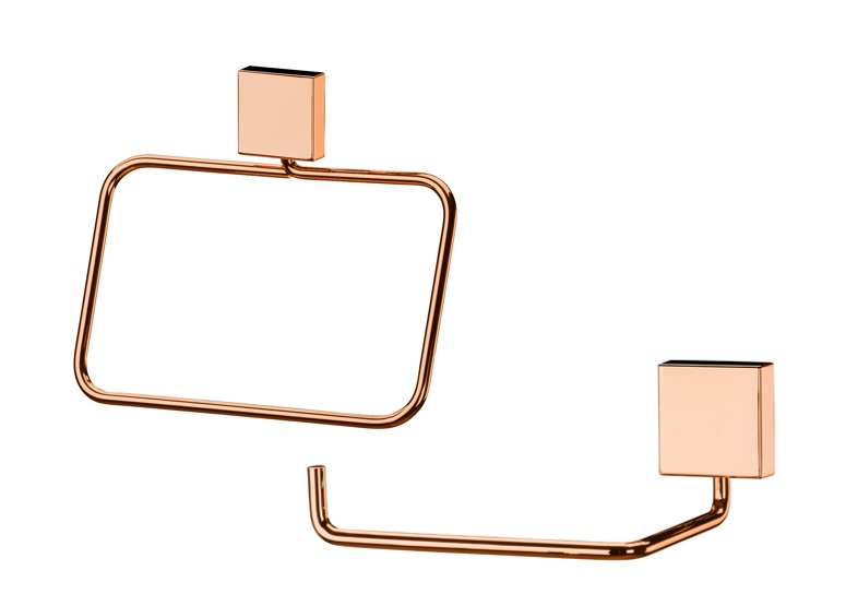 Kit banheiro lavabo 2 peças rosé gold Future porta toalha rosto e porta papel higiênico 