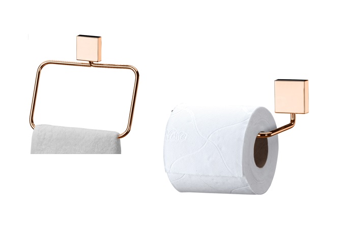 Kit banheiro lavabo 2 peças rosé gold Future porta toalha rosto e porta papel higiênico 