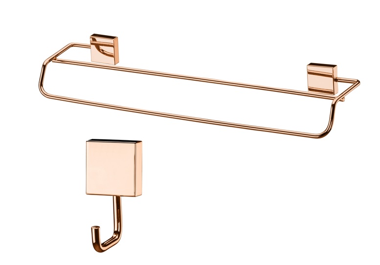 Kit banheiro lavabo 2 peças rosé gold Future toalheiro banho duplo e cabide gancho 