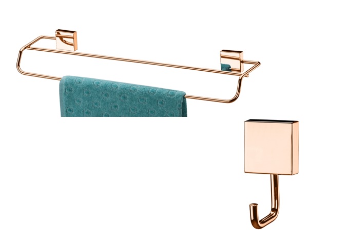 Kit banheiro lavabo 2 peças rosé gold Future toalheiro banho duplo e cabide gancho 