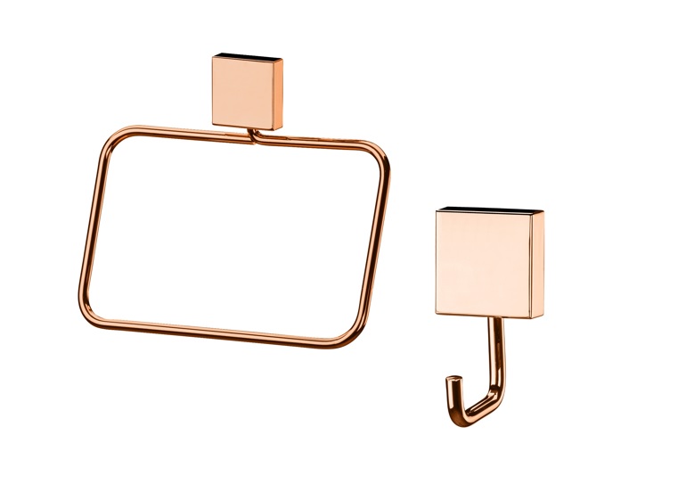 Kit banheiro lavabo 2 peças rosé gold Future toalheiro rosto e cabide gancho 