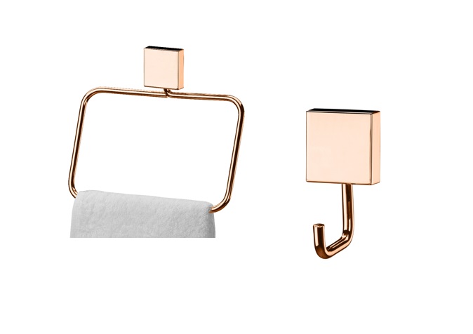 Kit banheiro lavabo 2 peças rosé gold Future toalheiro rosto e cabide gancho 