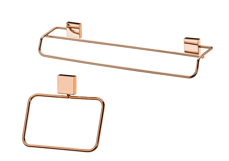 Kit banheiro lavabo 2 peças rose gold Future porta toalha banho toalheiro rosto 